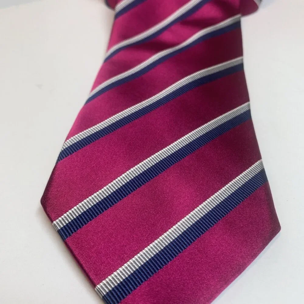 Charles Tyrwhitt Silk Cotton Tie Pink Striped Italy Designer 58”X3.25” Business